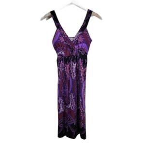 Pretty Young Thing Sleeveless Midi Dress Women Size L Black Purple Pink Print